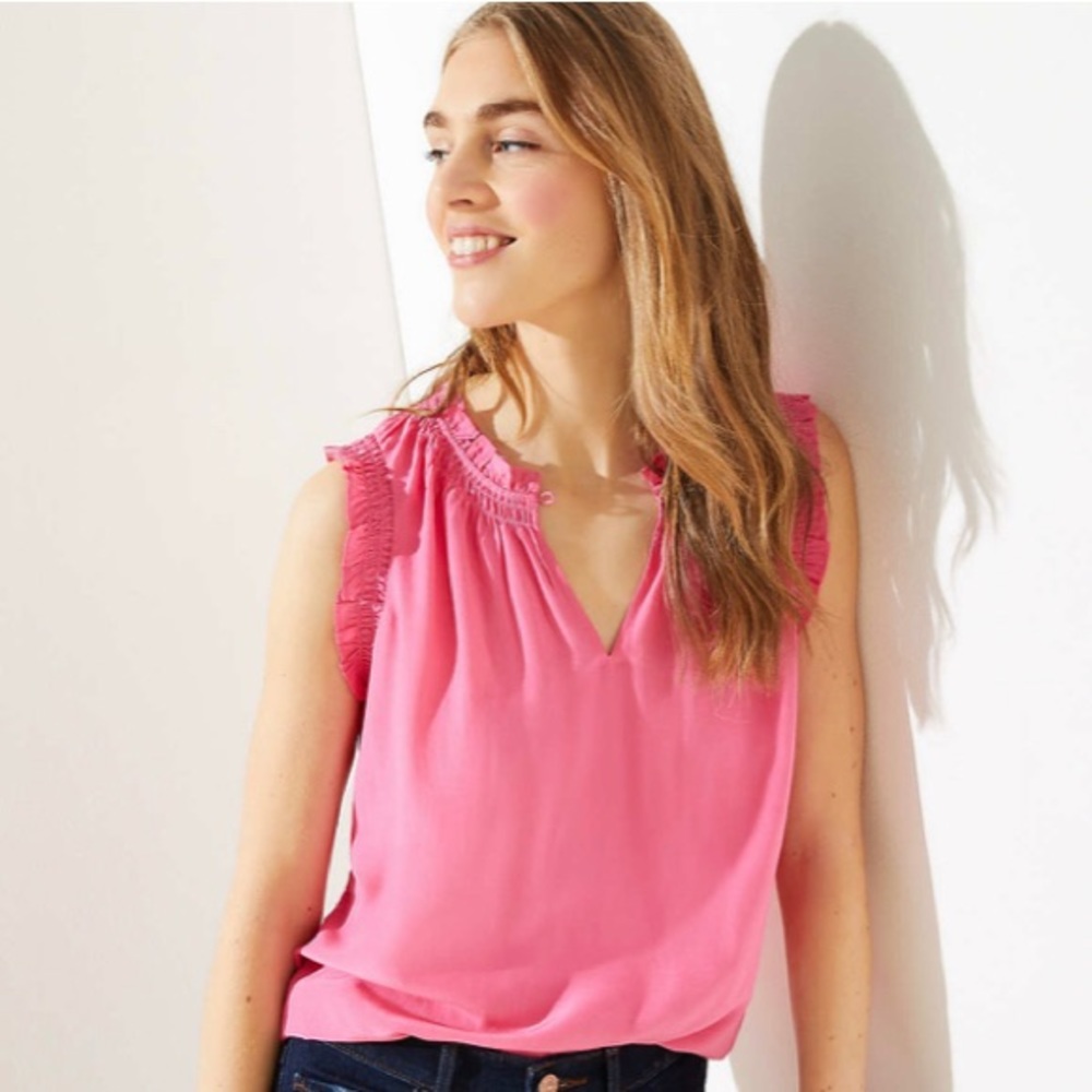 Loft Smocked Split Neck Shell